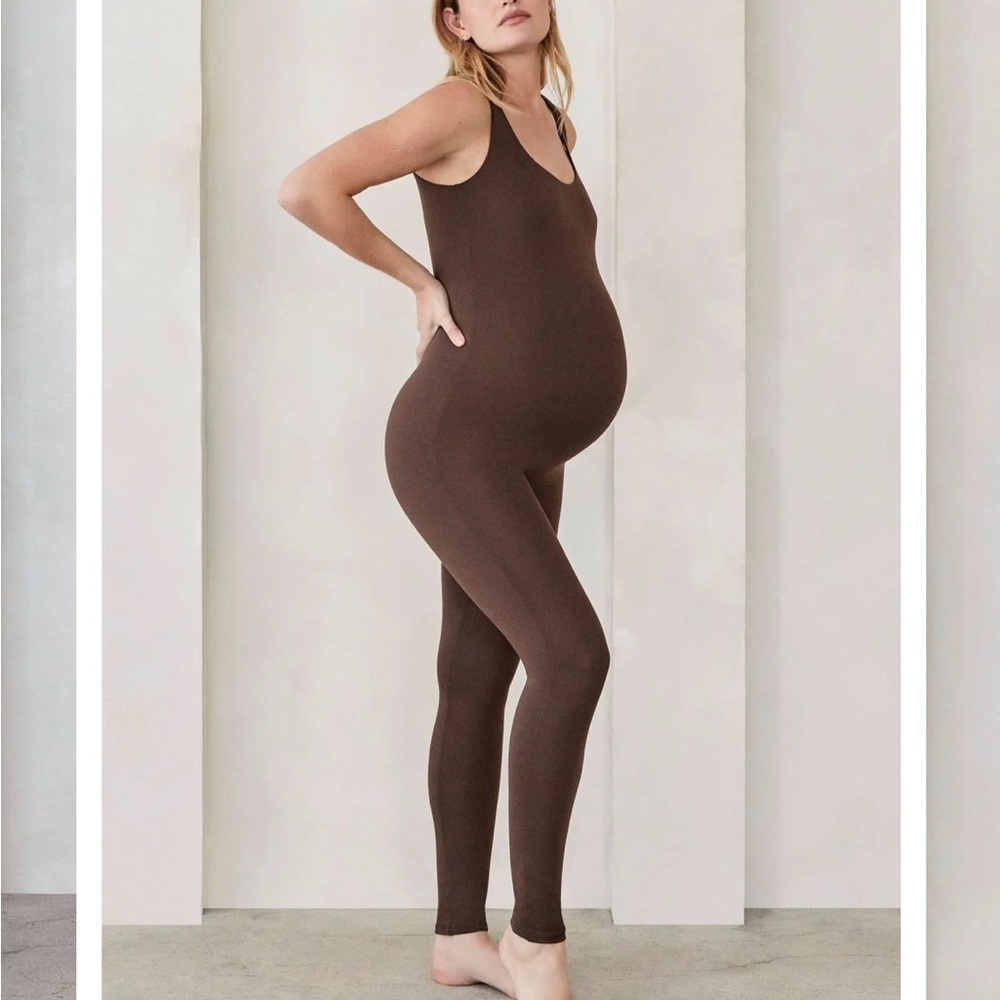 Women's Brown Maternity Ribbed Jumpsuit